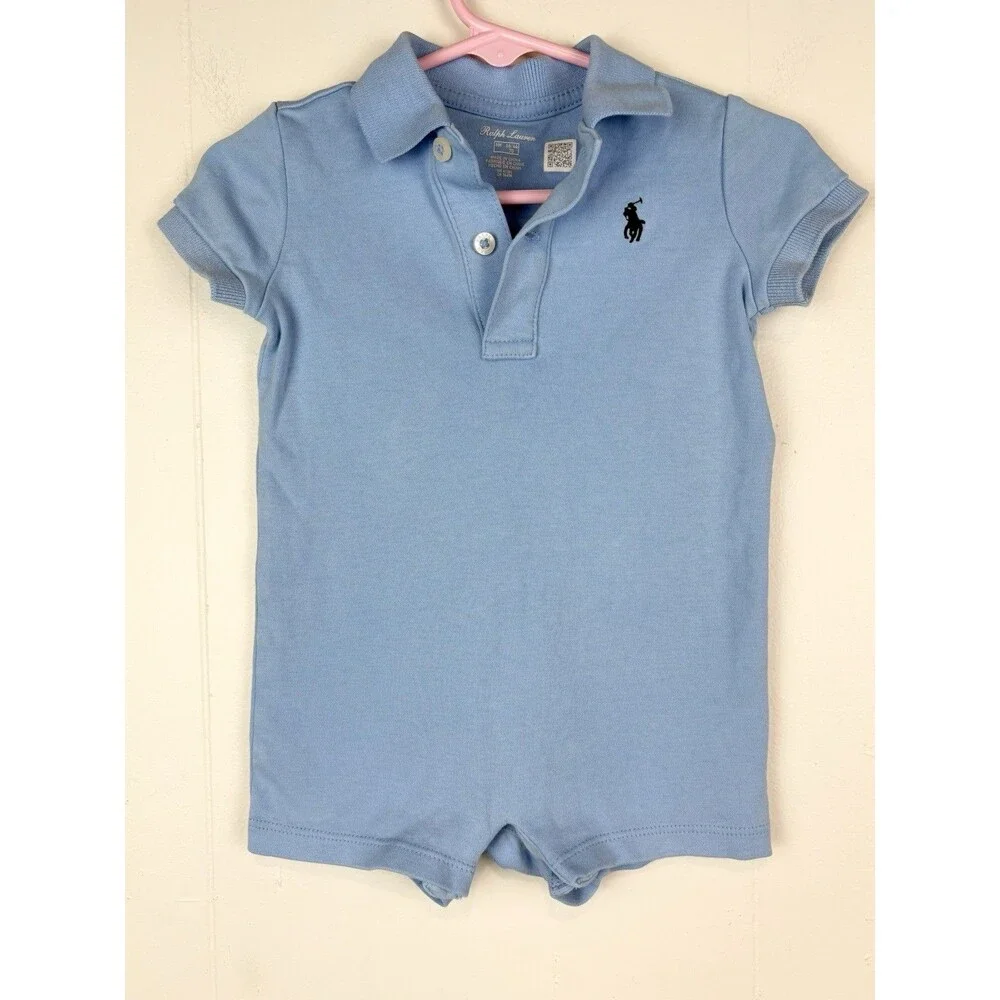 Ralph Lauren Boys Shortall One Piece 6 Months Blue Collared